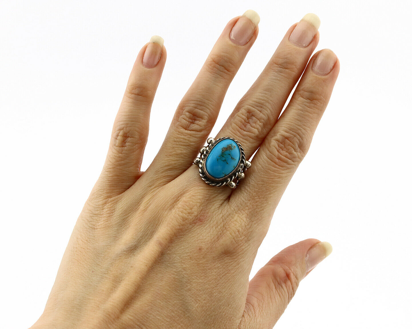 Navajo Ring .925 Silver Arizona Turquoise Handmade Signed MC C80s