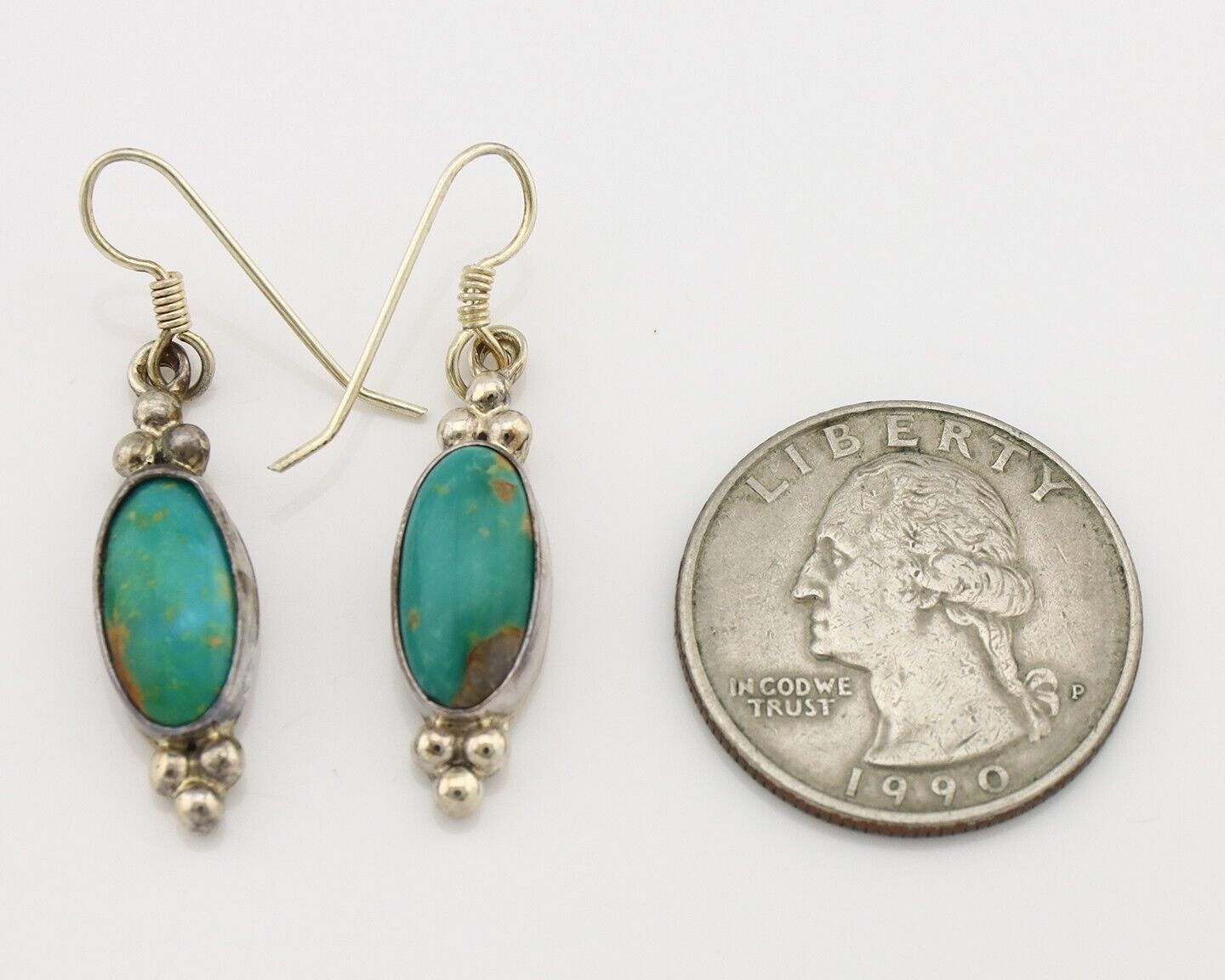 Navajo Earrings 925 Silver Blue Gem Turquoise Native American Artist C.80's