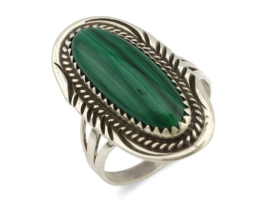 Navajo Ring 925 Silver Natural Malachite Artist Signed William Denetdale C.80's