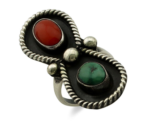 Navajo Ring 925 Silver Turquoise & Bloodstone Native Artist C.1980's