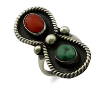Navajo Ring 925 Silver Turquoise & Bloodstone Native Artist C.1980's