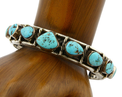 Navajo Natural Blue Turquoise Bracelet .925 Silver Signed LV C.80's