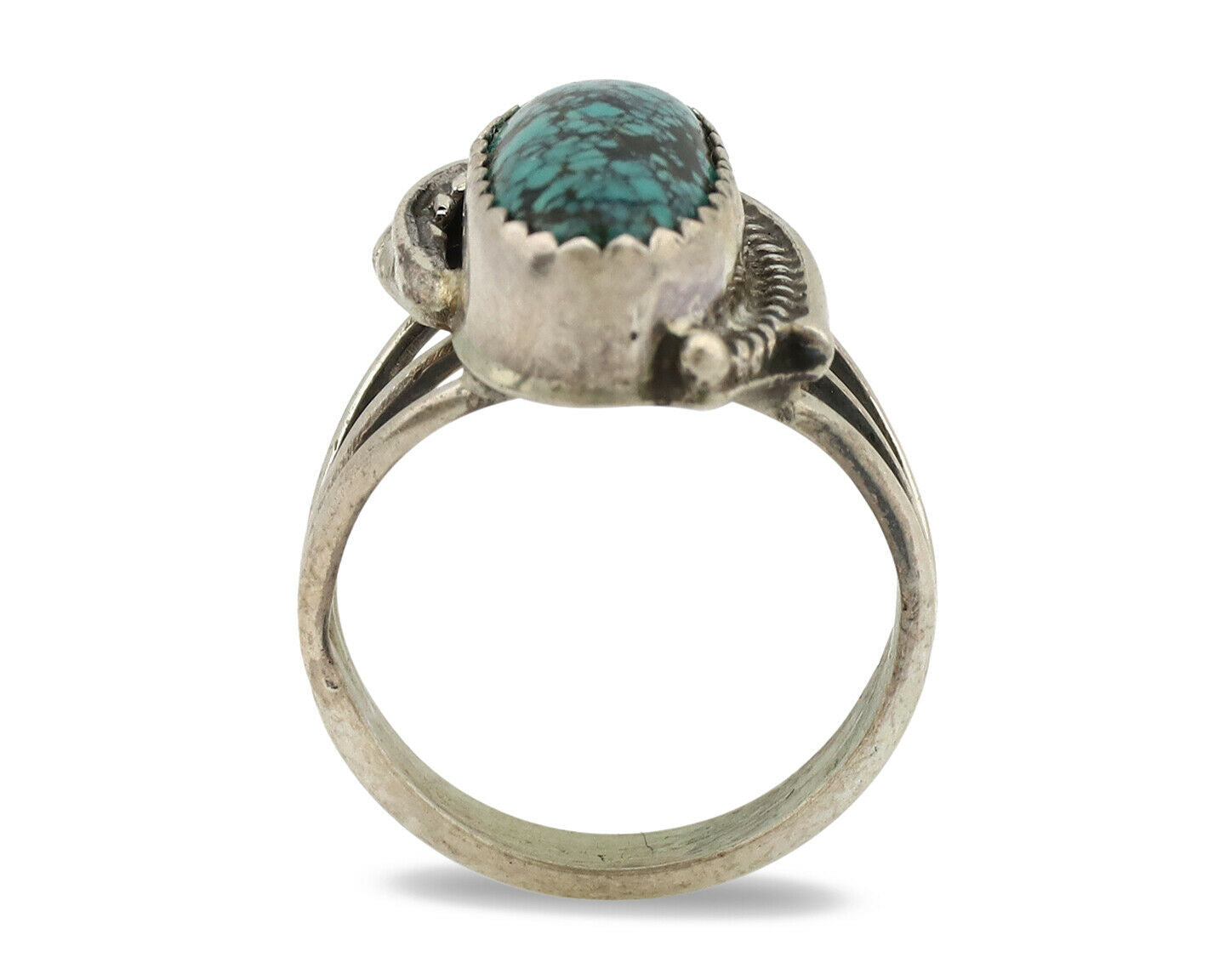 Navajo Ring .925 Silver Spiderweb Turquoise Artist Signed S King C.1980's