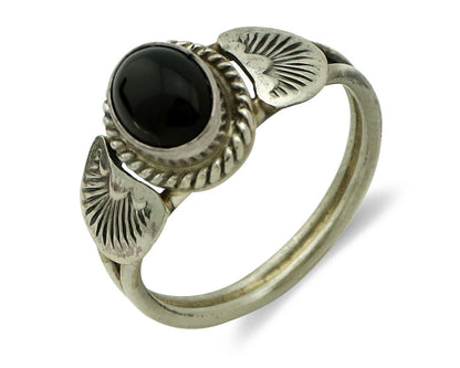 Navajo Ring 925 Silver Natural Mined Black Onyx Native American Artist C.80's