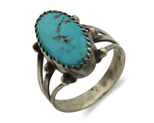 Navajo Ring .925 Silver Morenci Turquoise Native American Artist C.1980's