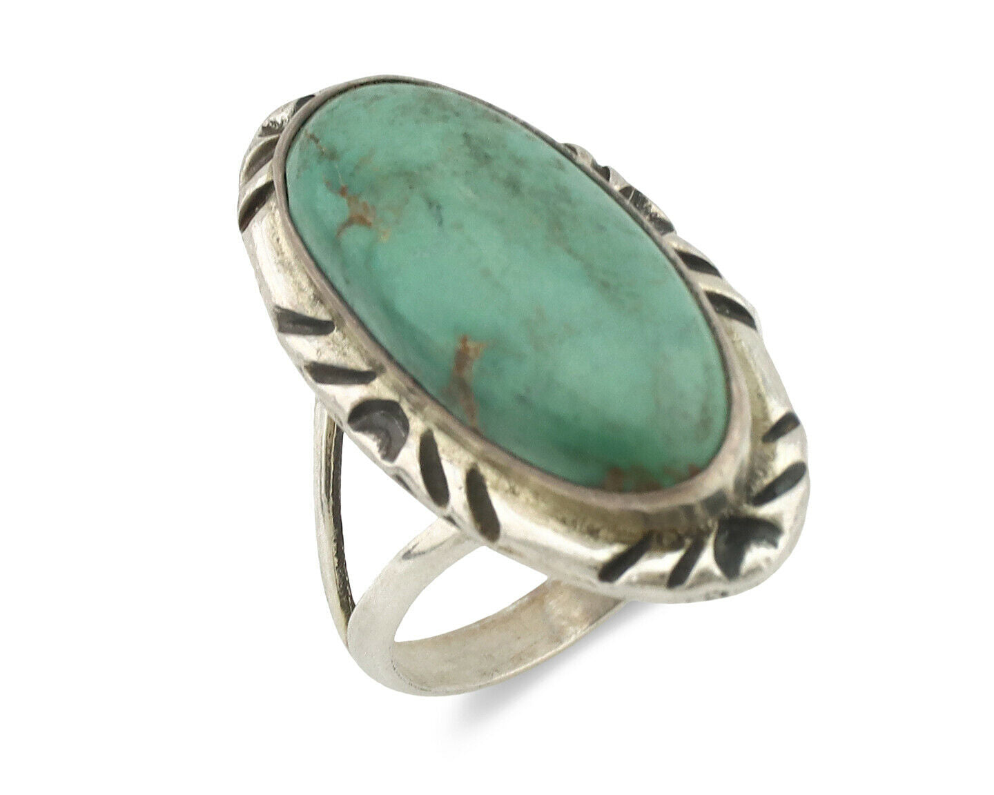 Navajo Ring .925 Silver Kingman Turquoise Native Artist Signed C.80's