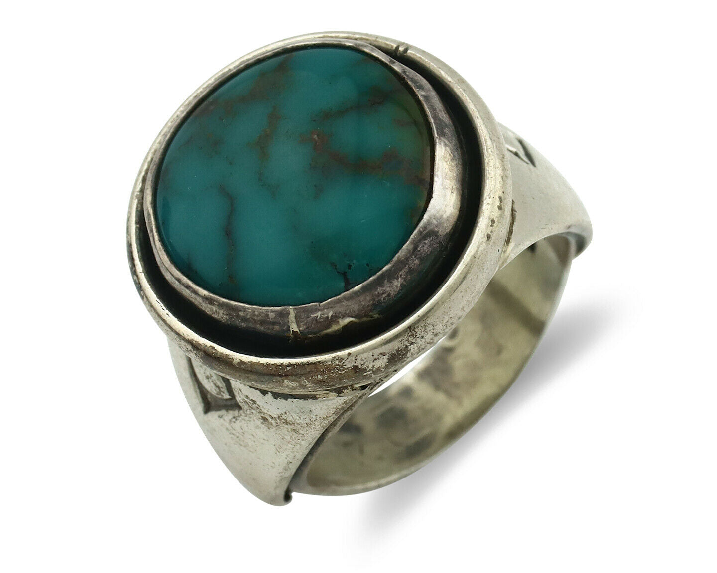 Navajo Ring .925 Silver Spiderweb Turquoise Native Artist C.80's