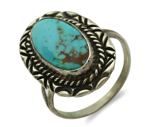 Navajo Ring .925 Silver Kingman Turquoise Native American Artist C.1980's