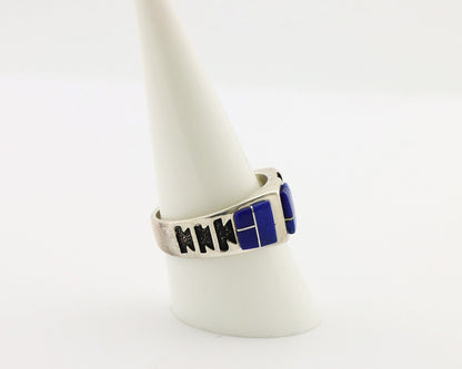 Navajo Inlaid Ring 925 Silver Natural Lapis Native American Artist Teme C.80's