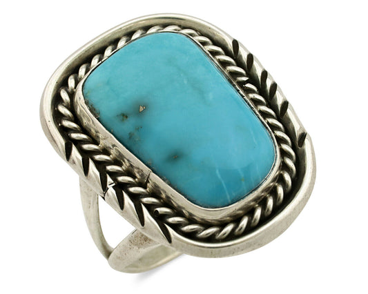 Navajo Ring .925 Silver Blue Sleeping Beauty Turquoise Signed D C.80's