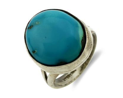 Navajo Ring .925 Silver Natural Blue Turquoise Signed Apache C.80's