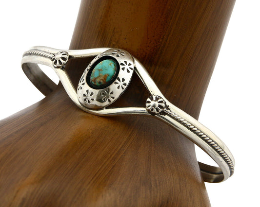 Navajo Turquoise Bracelet .925 Silver Native American Handmade Cuff C.80's