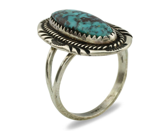 Navajo Ring .925 Silver Spiderweb Turquoise Artist Signed AB C.1980's