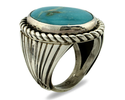 Navajo Ring .925 Silver Morenci Turquoise Artist Signed DZ C.80's