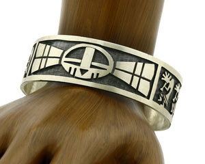 Hopi Bracelet .925 Silver Handmade Kokopelli Corn Sun Overlay Cuff