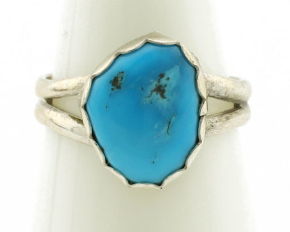 Navajo Ring .925 Silver Sleeping Beauty Turquoise Native American Artist C.1980s