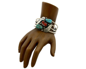 Navajo Bracelet .925 Silver Coral & Turquoise Artist Native American C.1975