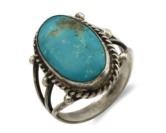 Navajo Ring .925 Silver Morenci Turquoise Native American Artist C80s