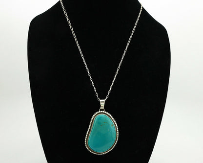 Navajo Necklace .925 Silver Kingman Turquoise Signed Tepee C.1980's