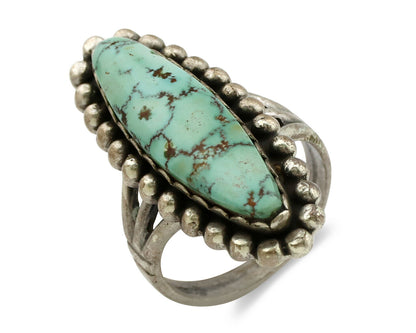 Navajo Ring .925 Silver Kingman Turquoise Signed Artist Sunbell C.80's