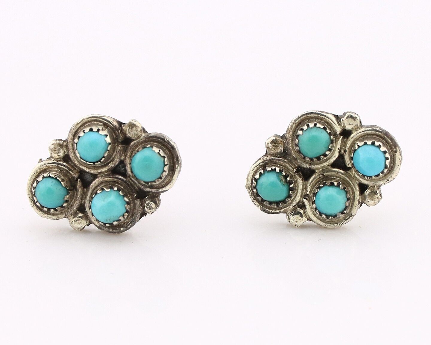 Zuni Earrings 925 Silver Sleeping Beauty Turquoise Native American Artist C.80's