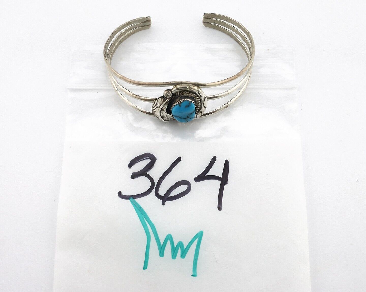 Navajo Bracelet 925 Silver Sleeping Beauty Turquoise Signed E Yazzie C.80's