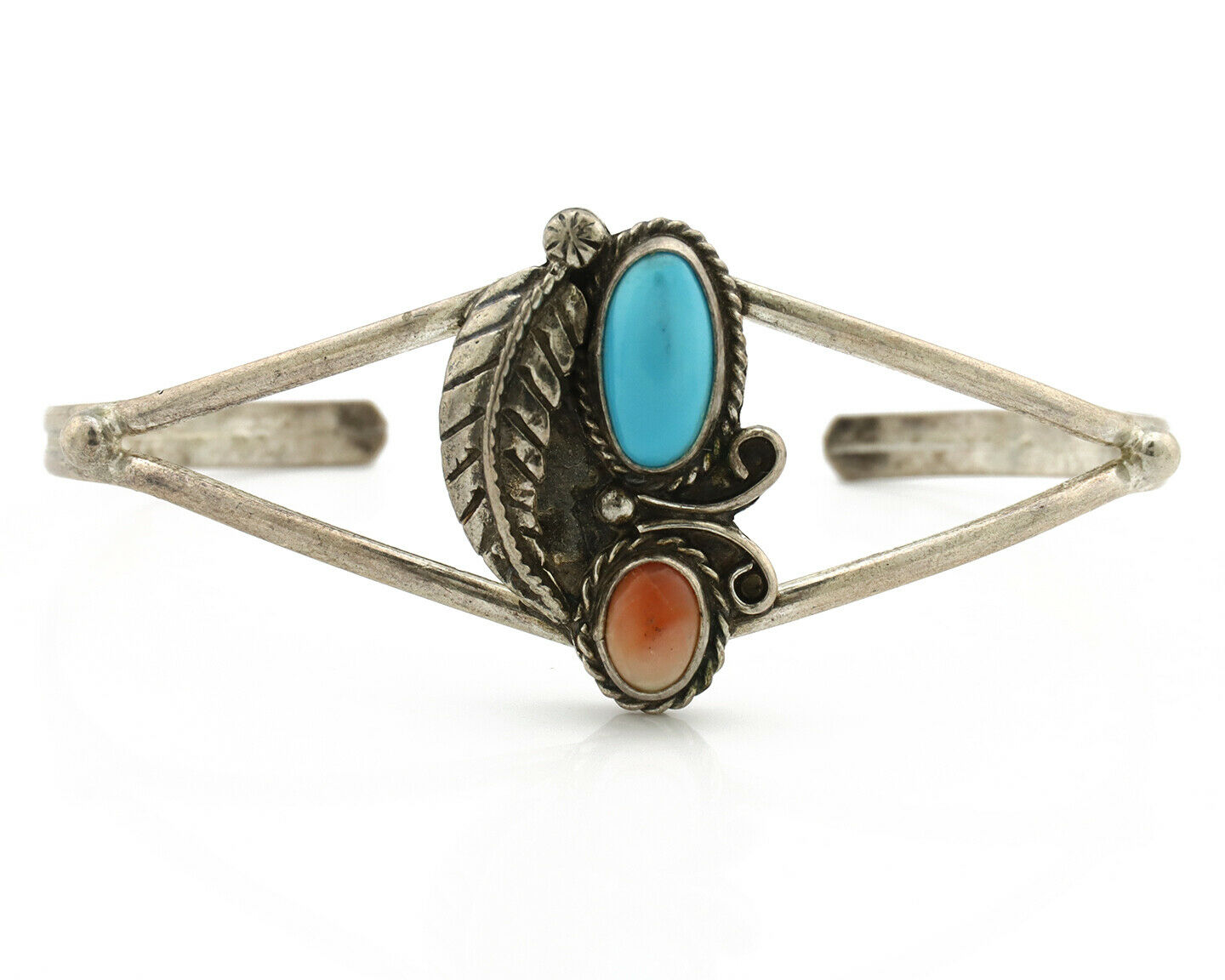 Navajo Bracelet .925 Silver Turquoise & Spiny Oyster Native American Artist C90