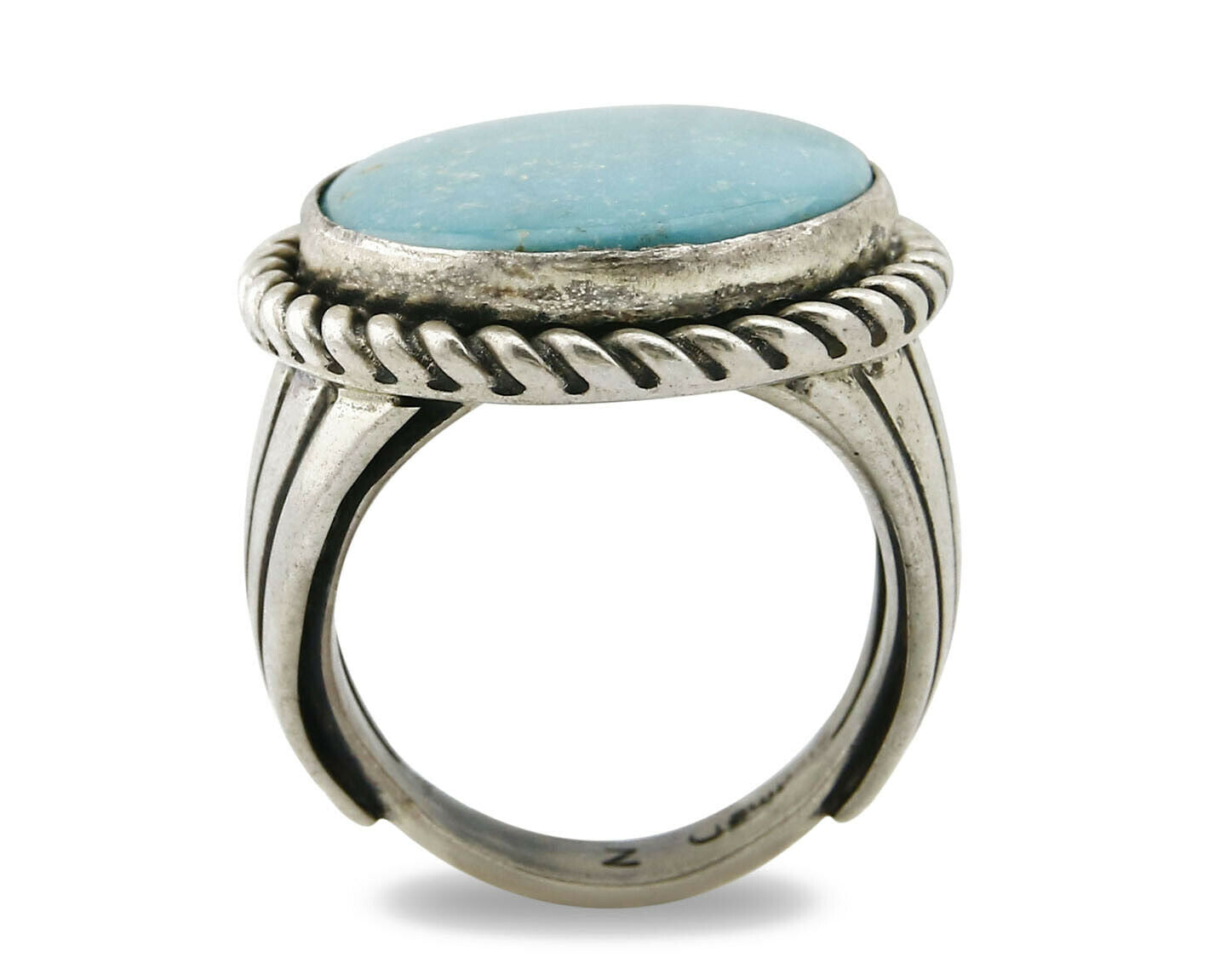 Navajo Kingman Turquoise Ring .925 Silver Artist DZ C.80's Size 10