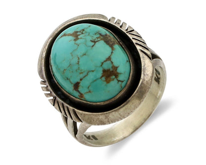 Navajo Handmade Ring 925 Silver Spiderweb Turquoise Signed Native Artist C.80's
