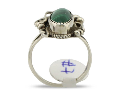 Navajo Ring .925 Silver Malachite Hand Stamped Signed Billy Eagle C.80's