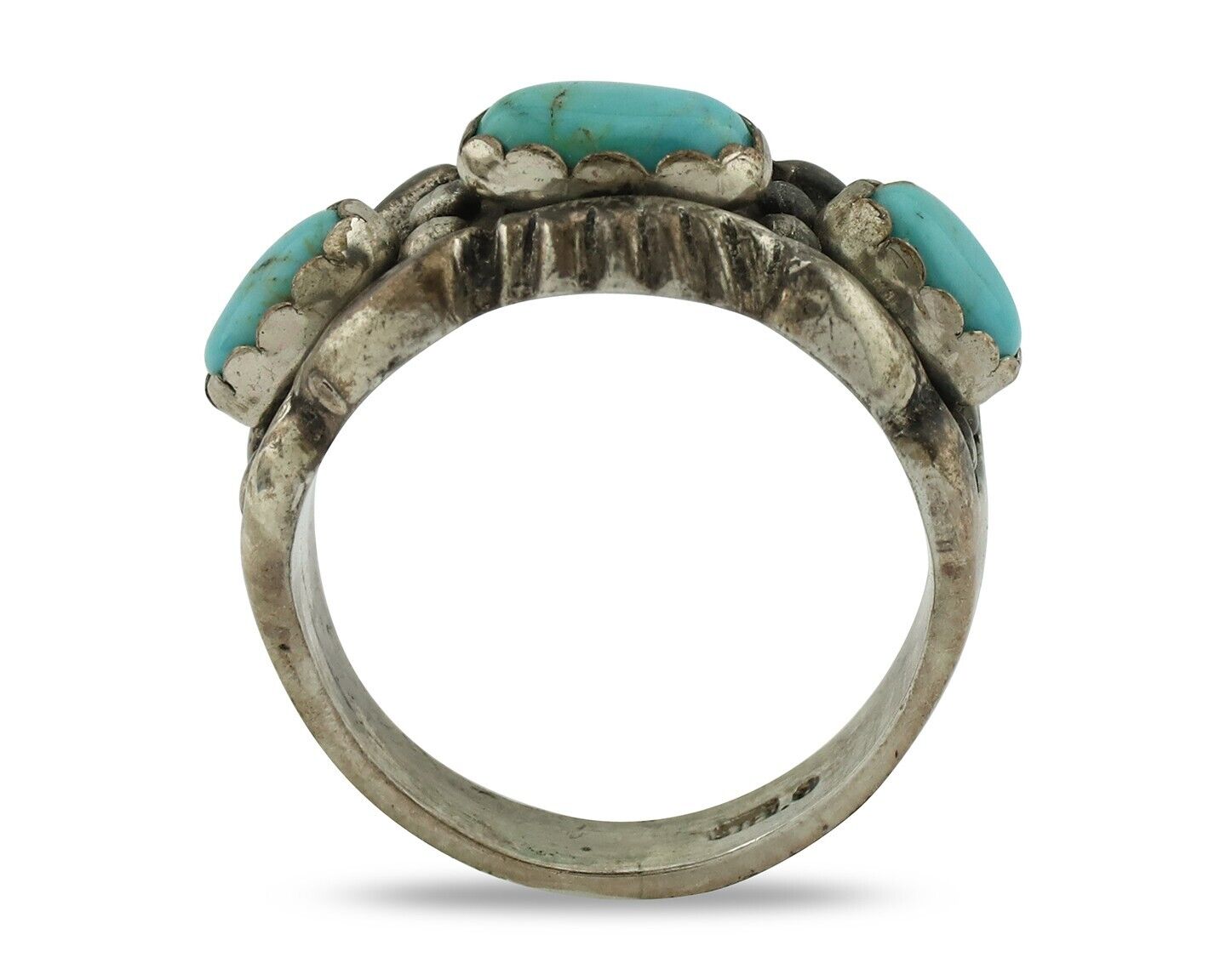 Navajo Ring .925 Silver Natural Blue Turquoise Native American Artist C.80's