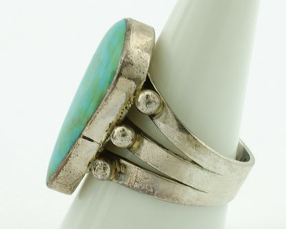 Navajo Ring .925 Silver Kingman Turquoise Artist Signed UT C.1980's