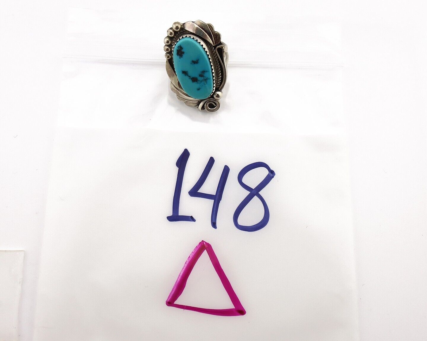 Navajo Inlay Band Ring 925 Silver Sleeping B Turquoise Signed Justin Morris C80s