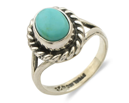 Navajo Ring .925 Silver Kingman Turquoise Artist Signed Gecko C.90's