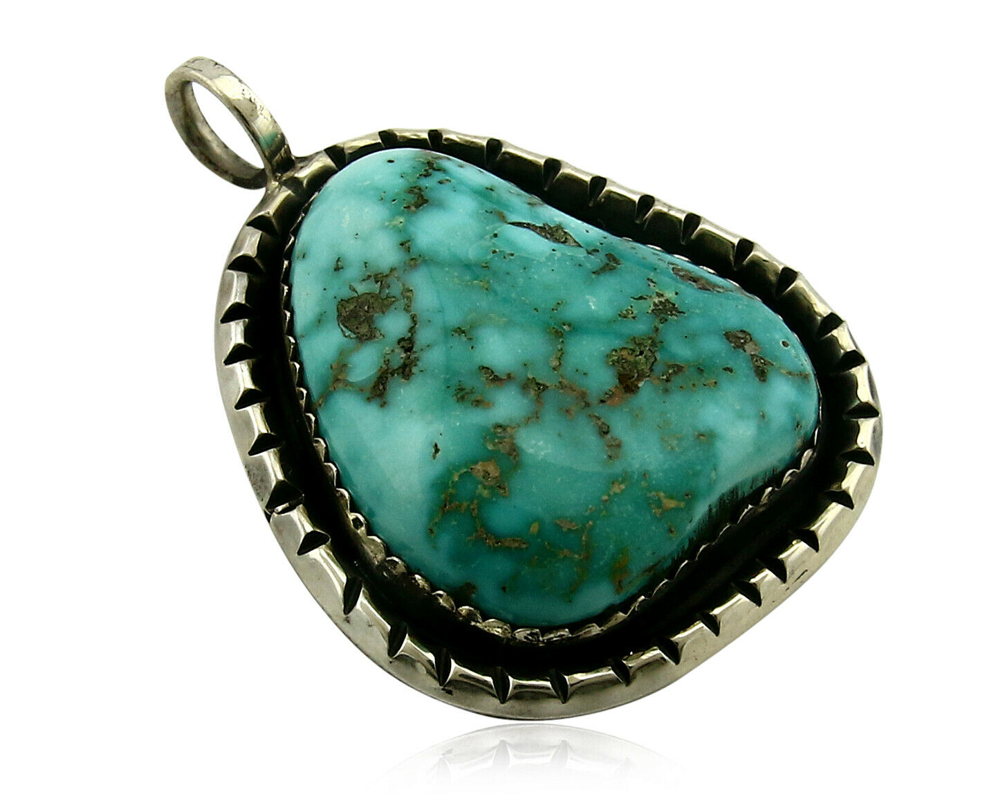 Navajo Pendant .925 Silver Kingman Turquoise Signed Artist Yazzie C.80's