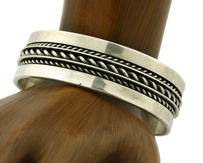 Navajo Bracelet .925 Silver SOLID Handmade Signed Artist Tom Hawk Circa 1980's