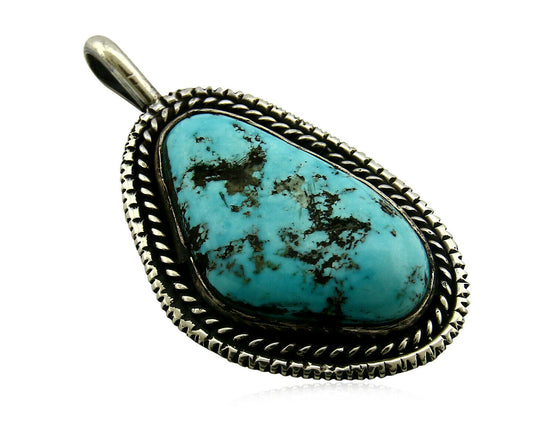 Navajo Pendant .925 Silver Kingman Turquoise Signed Artist Tom Willeto C.80's