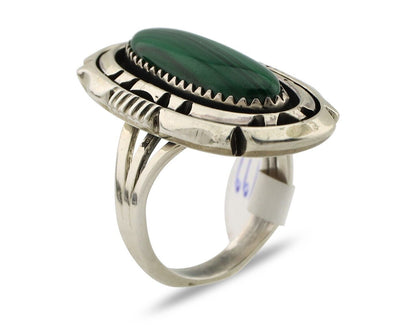 Navajo Ring .925 Silver Malachite Hand Stamped Signed William Denetdale C.80's