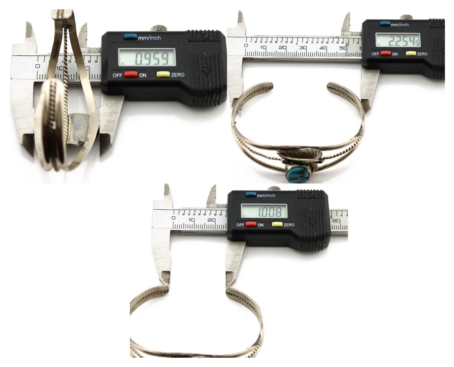 Navajo Chip Inlay Cuff Bracelet 925 Silver Turquoise Native American Artist C80s