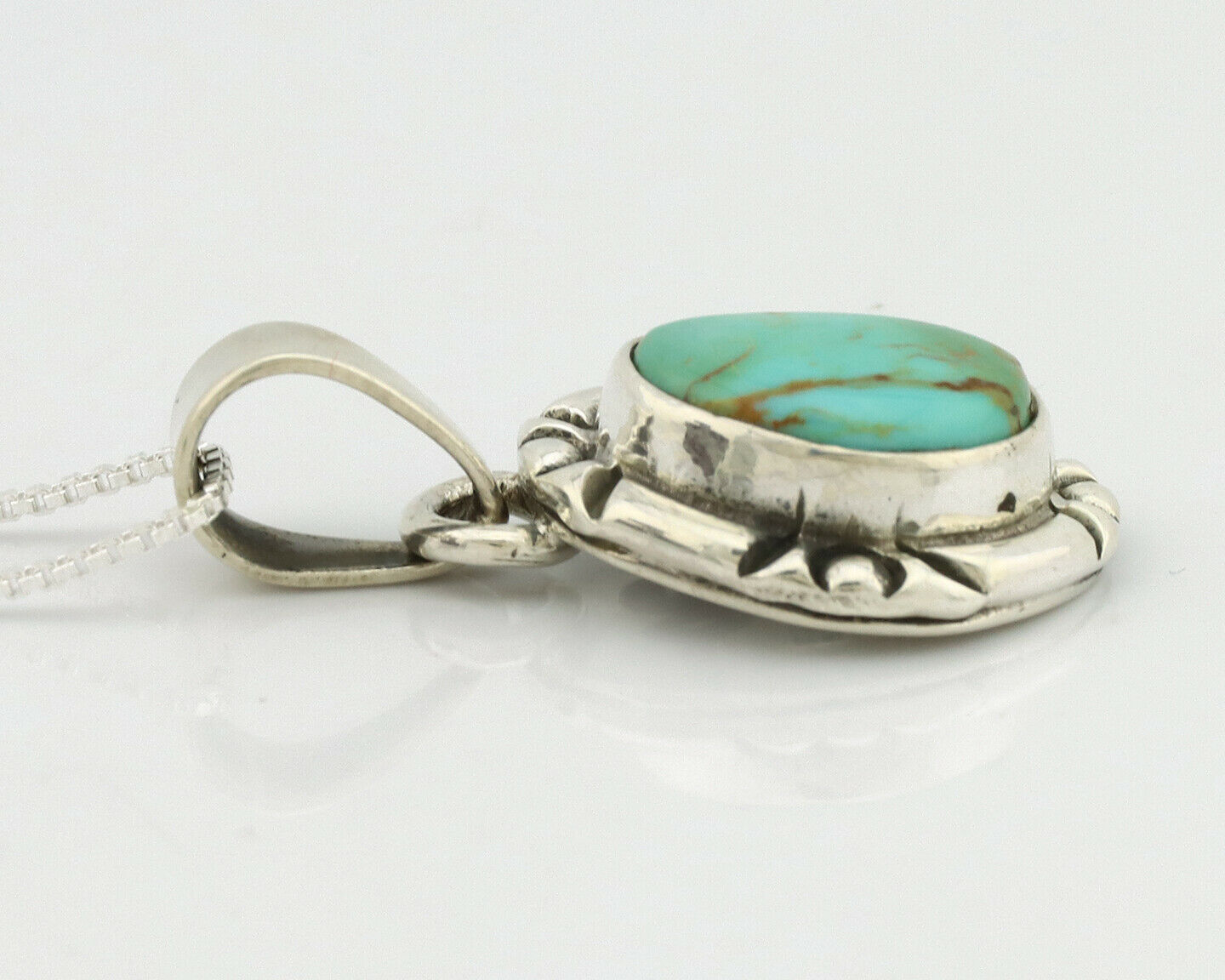 Navajo Necklace .925 Silver Kingman Turquoise Signed Gecko C.1980's