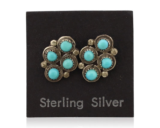 Zuni Earrings 925 Silver Sleeping Beauty Turquoise Native American Artist C.80's