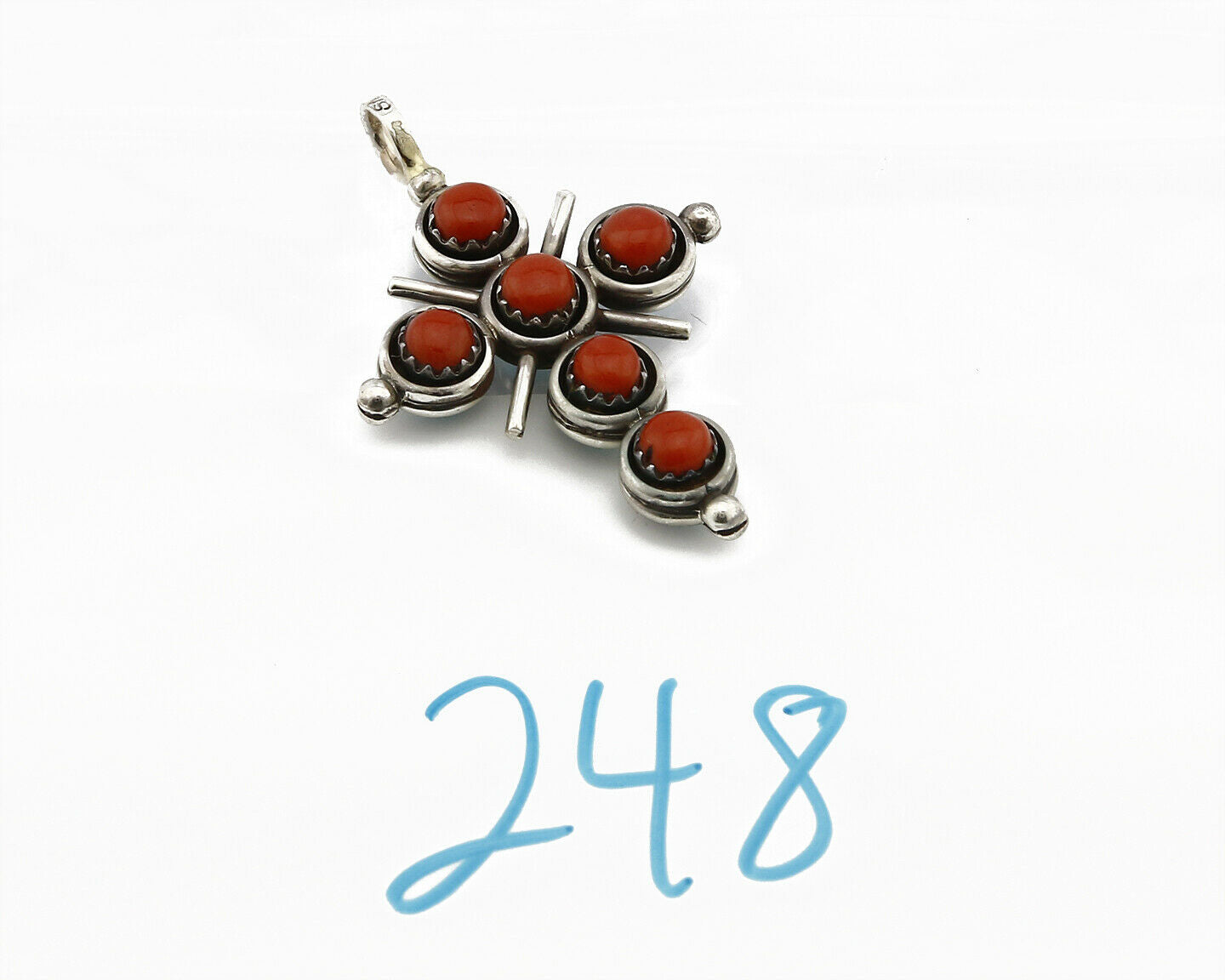 Zuni Natural Turquoise and Coral Reversible 925 Silver Handmade Pendant
