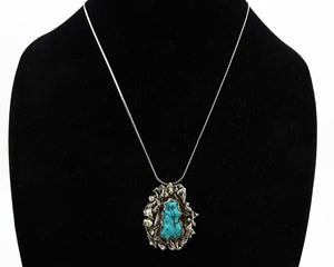 Navajo Necklace 925 Silver Blue Turquoise Native American Artist Signed C.80's