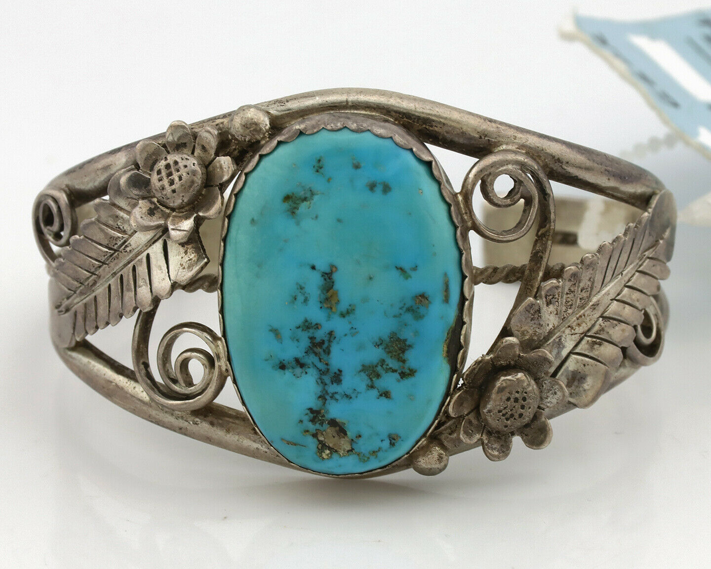 Navajo Bracelet .925 Silver Sleeping Beauty Turquoise Artist Signed T C.80's