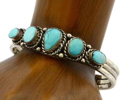 Navajo Natural Blue Turquoise Bracelet .925 Silver Signed JN C.80's