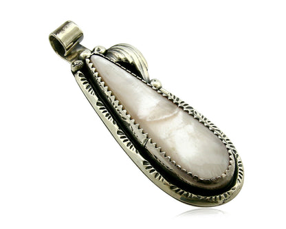 Navajo Pendant .925 Silver Real Natural Pink Mussel Signed Yazzie C.80's