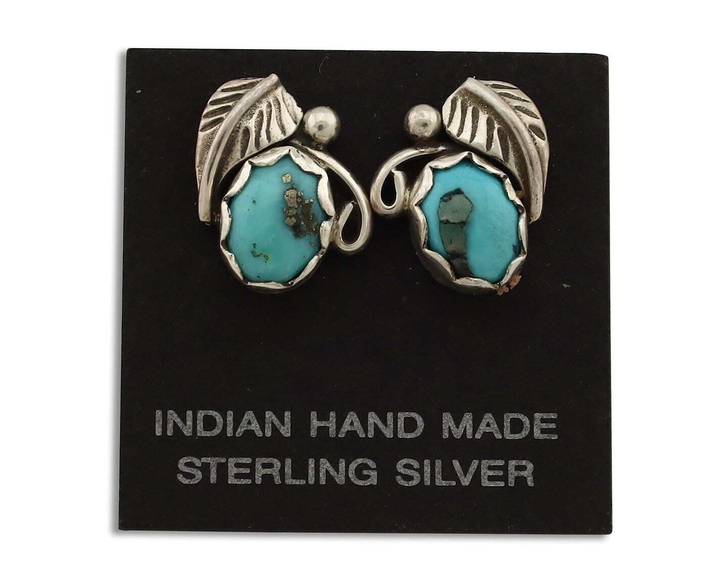 Navajo Earrings 925 Silver Natural Mined Turquoise Native American Artist C.80's