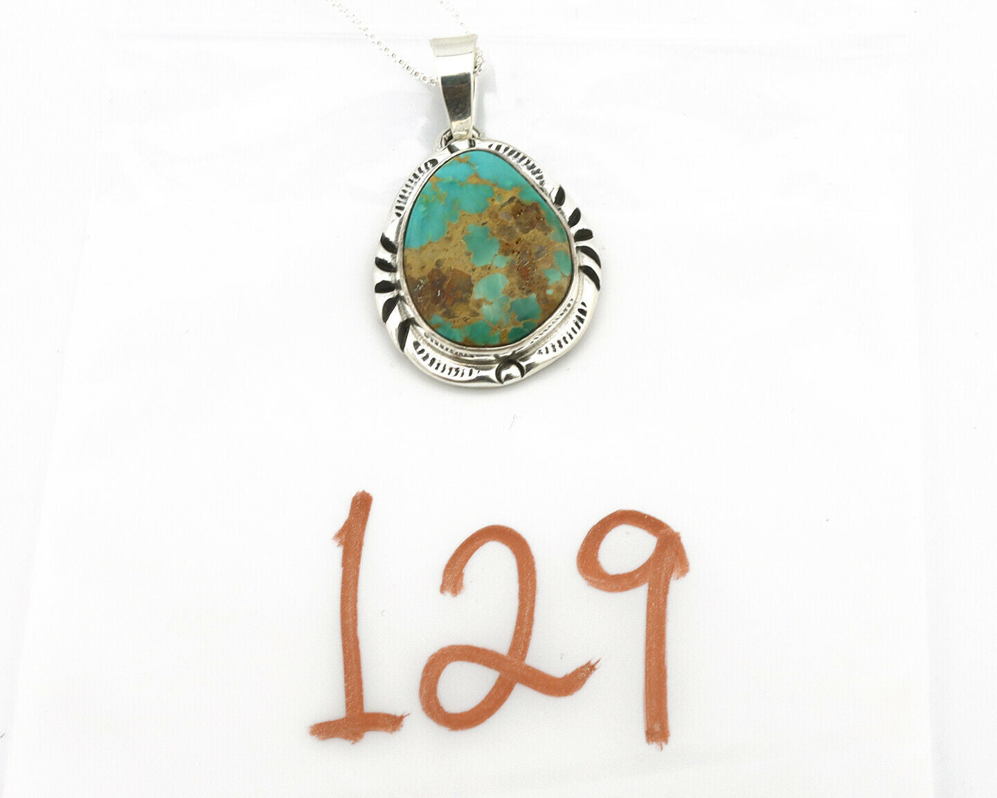 Navajo Kingman Turquoise Pendant .925 Silver Hand Stamped Signed Gecko C.80's