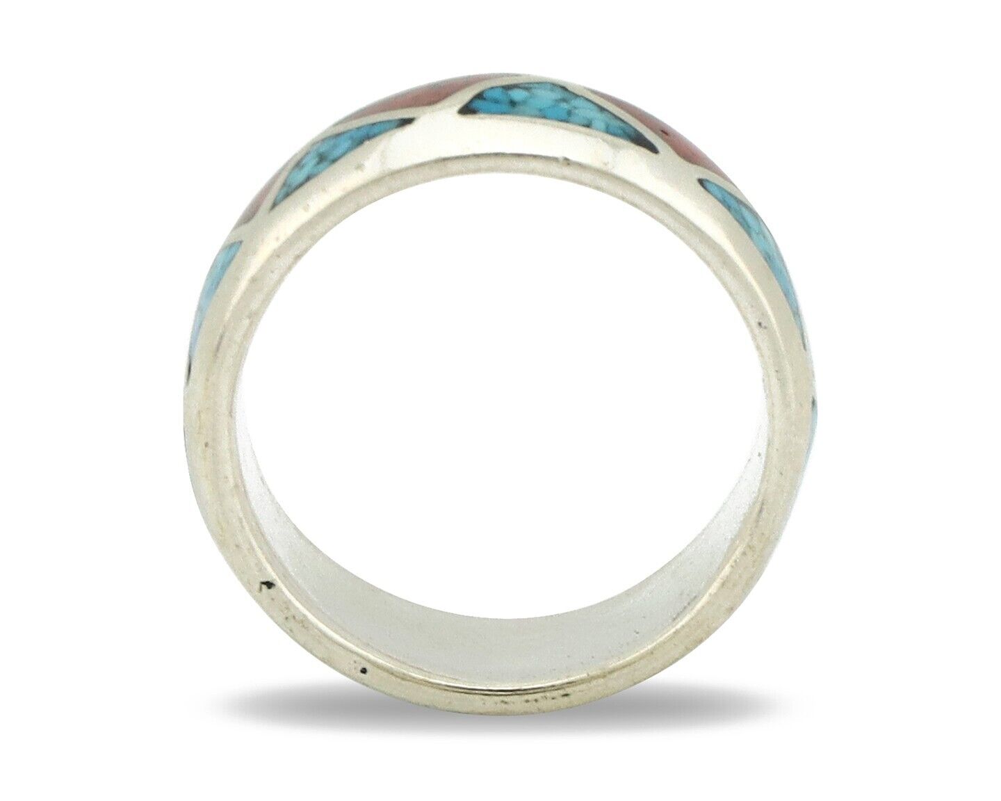 Navajo Ring 925 Silver Natural Turquoise & Coral Native American Artist C.80's