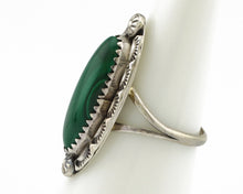 Navajo Ring 925 Silver Natural Malachite Artist Native American Signed H C.80's